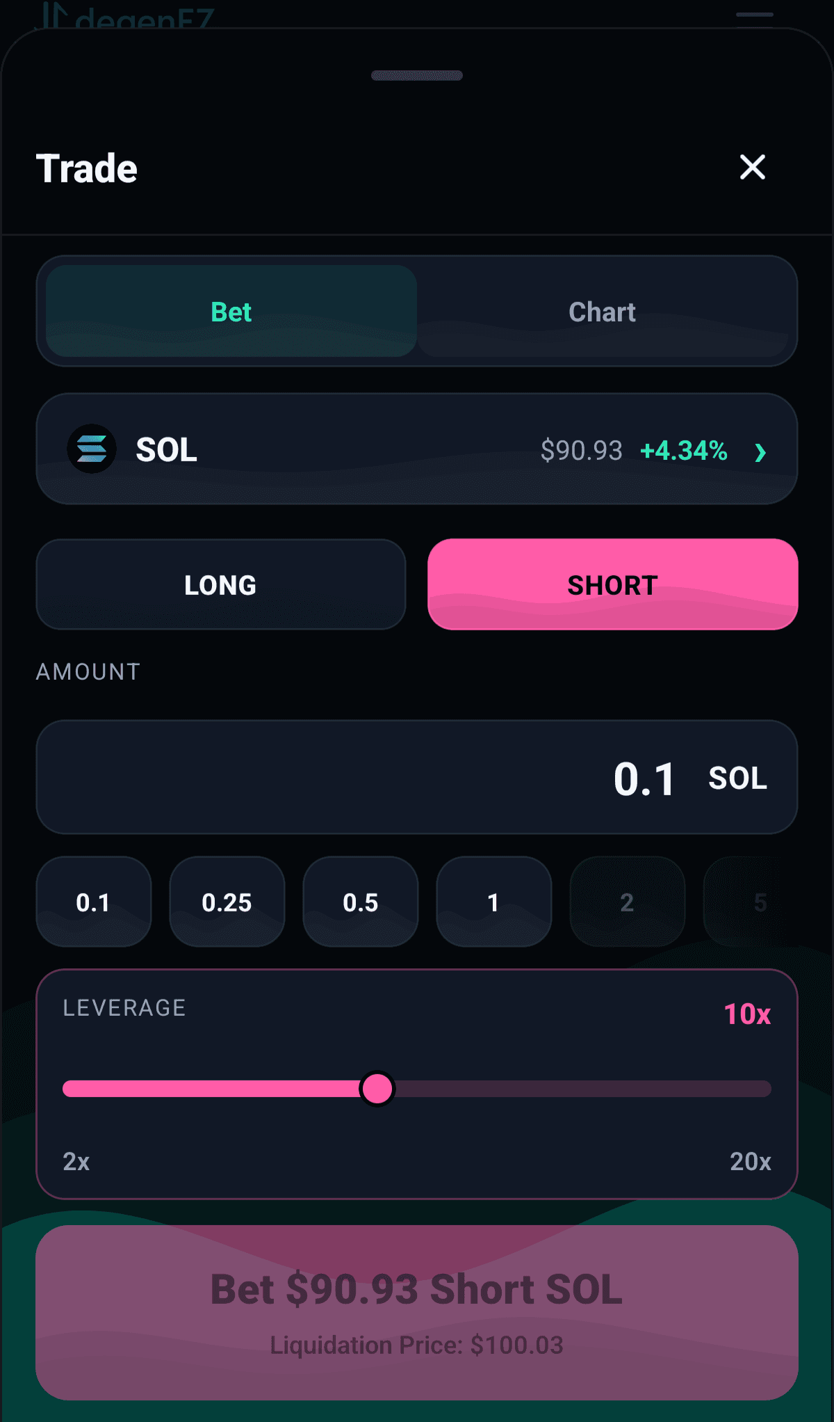 DegenEZ mobile trade ticket
